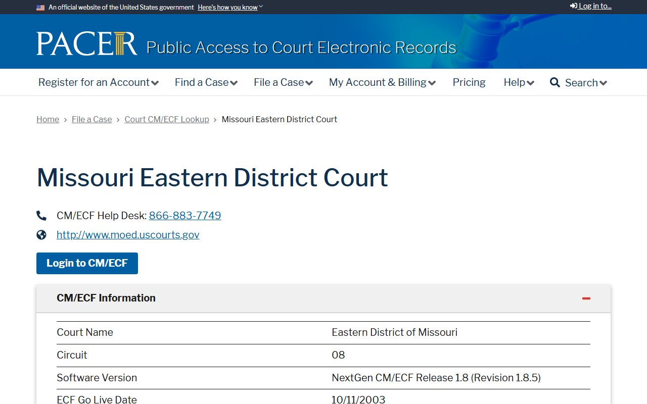 Ripley County arrest records federal charge lookup PACER Eastern Missouri
