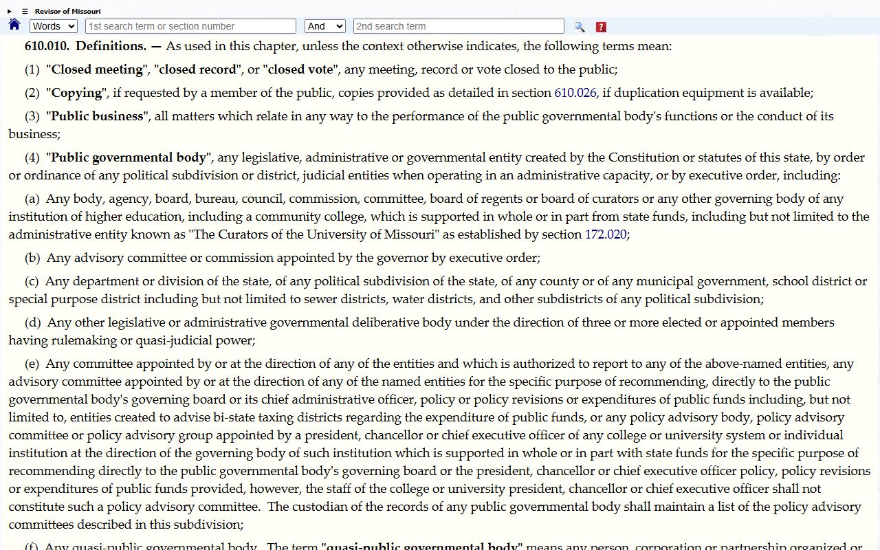 Ripley County court records Missouri Chapter 610 public access source