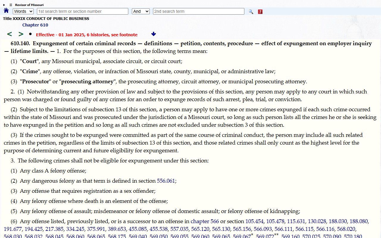 Ripley County criminal court records Missouri expungement statute source