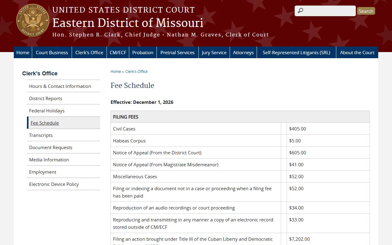 Ripley County federal court records fee schedule