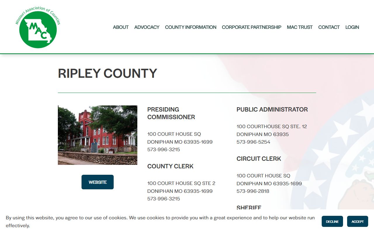 Ripley County court records Missouri Association of Counties office directory
