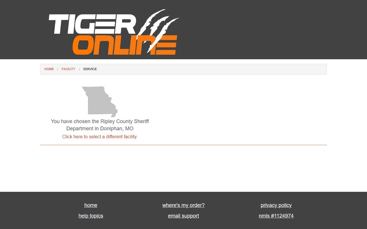 Ripley County inmate records Tiger Commissary Sheriff Department page
