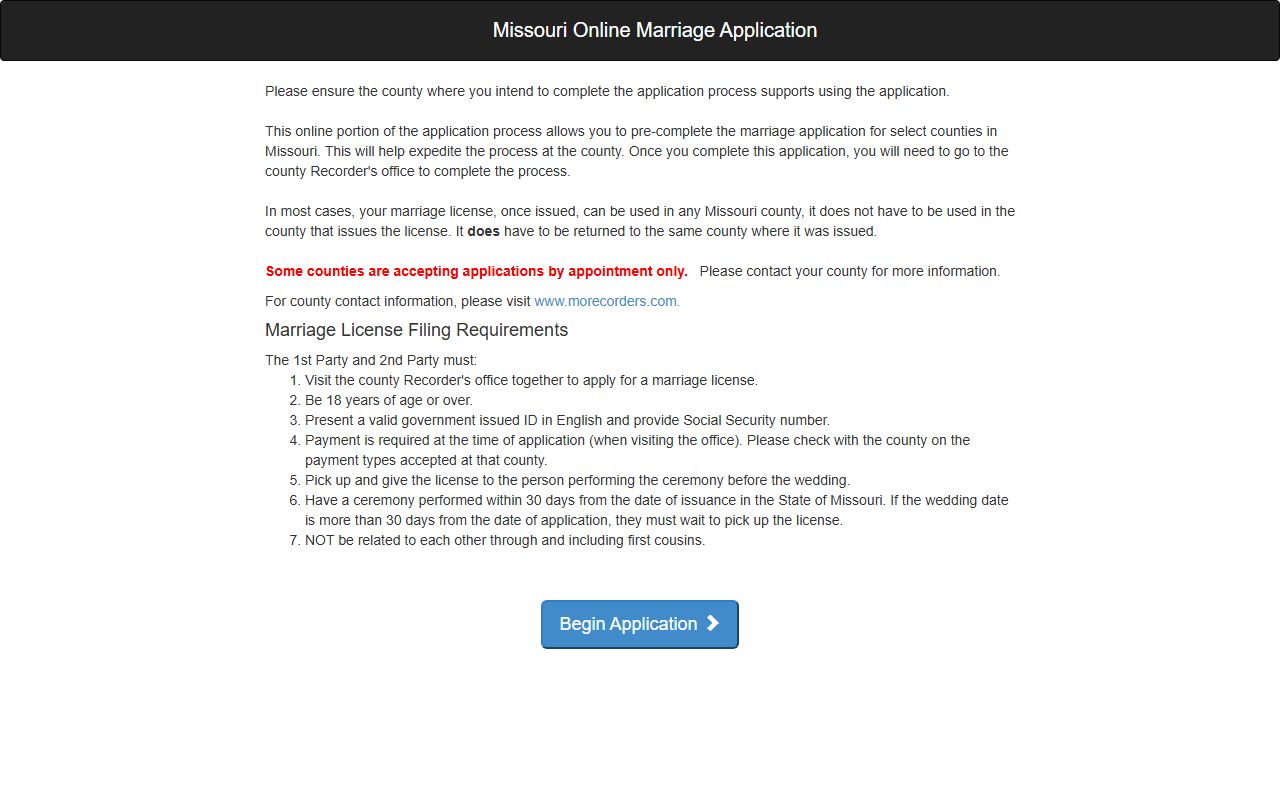 Ripley County marriage records Missouri online marriage application portal