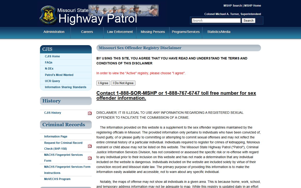 Ripley County warrant search MSHP sex offender registry access page